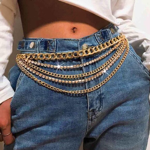 Rhinestone Chain Belt Gold Waist Chain Jewelry for Women Adjustable Sparkly main image 9